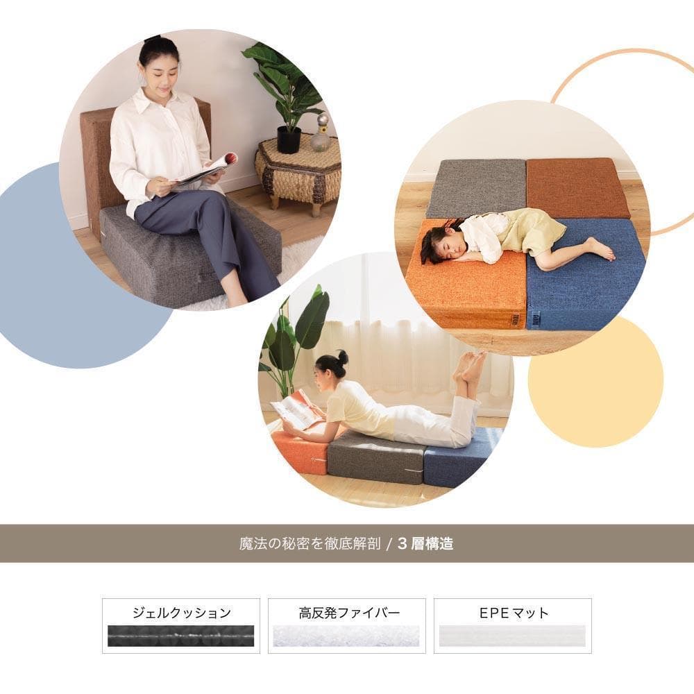 トランポリンクッション 60×60×20cm　特大ジェルクッション  オレンジ