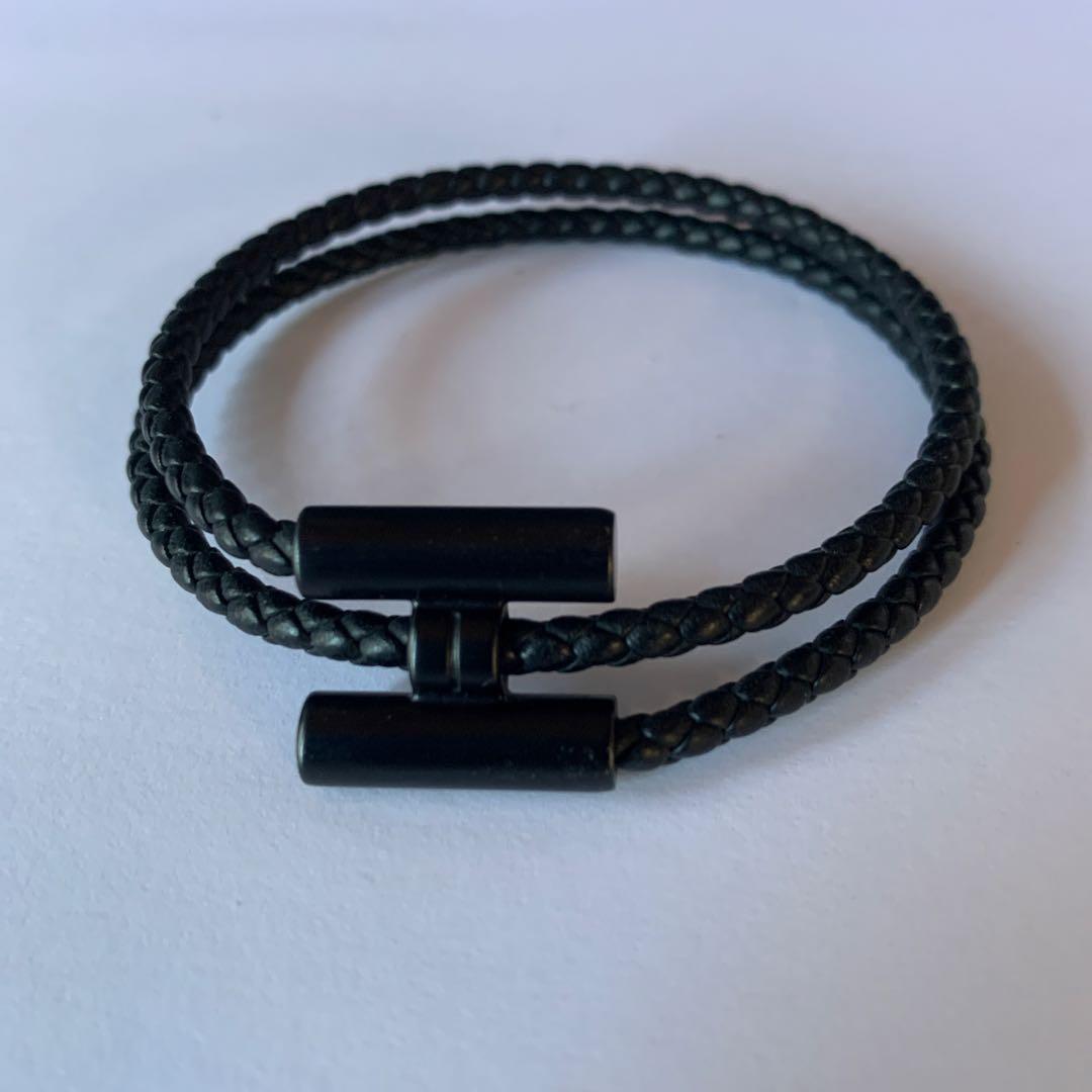 HERMES 編み込みブレスレット　ブラック HERMES（エルメス） ブレスレット Tournis Tresse トゥルニトレッセ