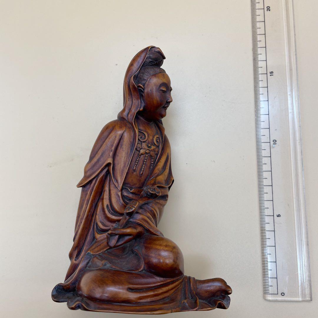 7個 木製アジア風坐像 約20cm 楊貴妃 一刀彫