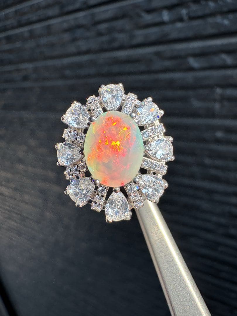 新作　天然石水オパール　ロースカード　極彩1.150ct S925 18KGP