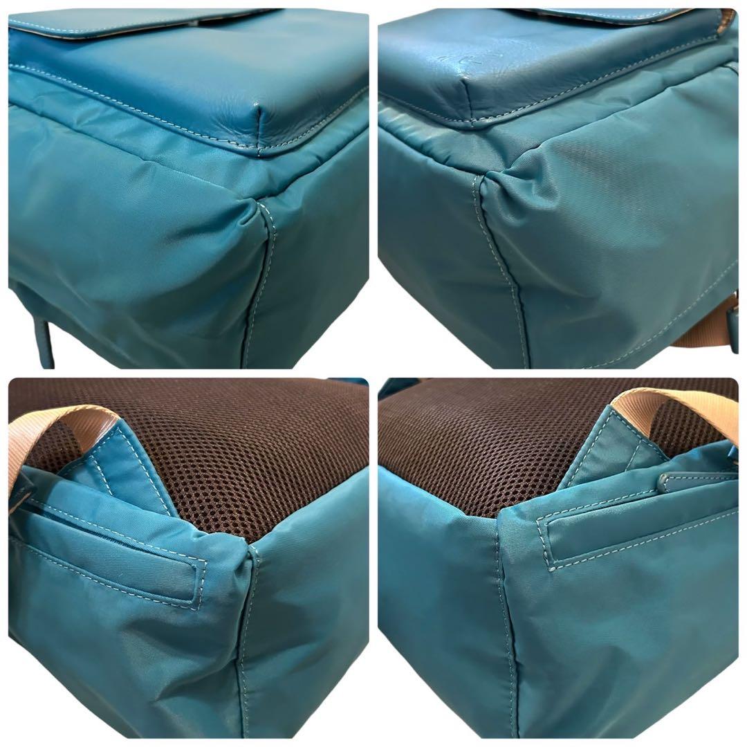 希少 美品 キタムラ マニマニ リュック コラボ ナイロン レザー ターコイズ