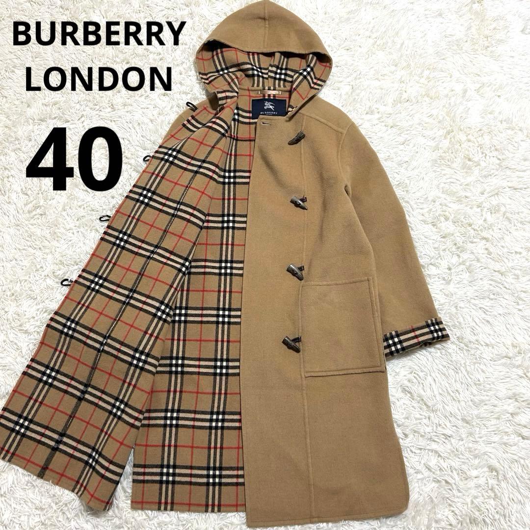 バーバリー 40 L カシミヤ混 ノバチェック ダブルフェイス ダッフルコート