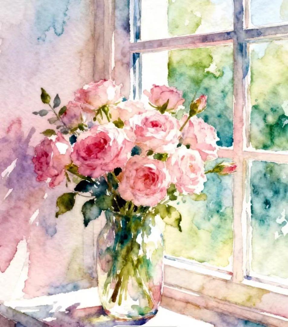 バラの花束 水彩画“（