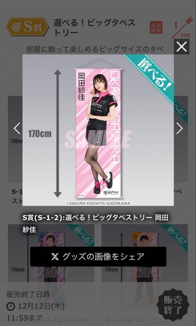岡田紗佳 S賞 ビッグタペストリー オンラインくじ KADOKAWA