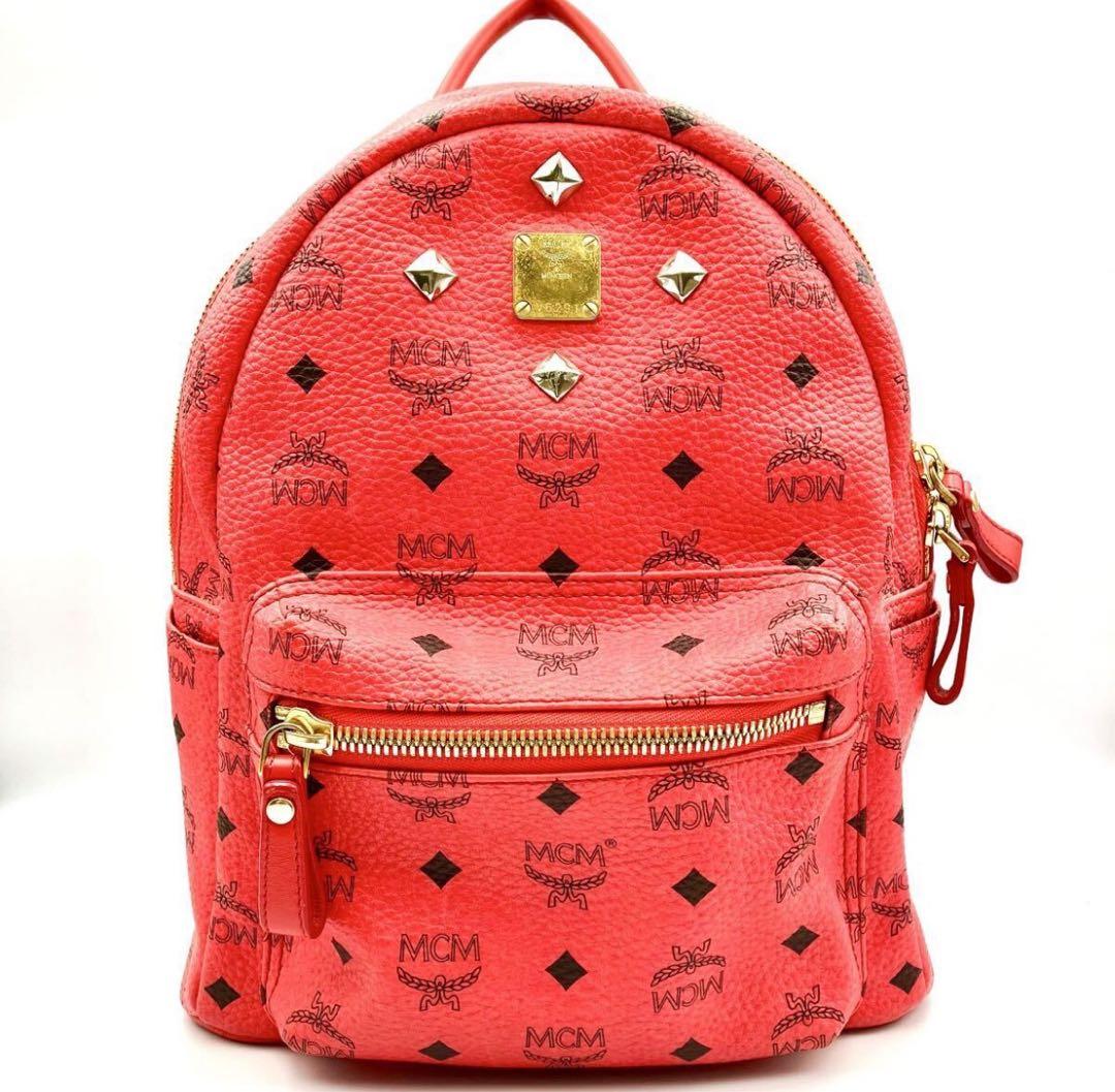 【 MCM スタッズ リュック レッド 】N79 エムシーエム ブランド 赤 MCM スタッズ リュック レッド 】N79 エムシーエム ブランド 赤 - メルカリ
