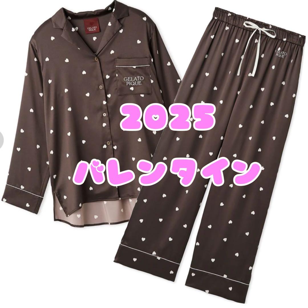 タグ付き新品　ジェラートピケ　2025 バレンタイン　ハート柄サテン　ジェラピケ ジェラート ピケ25年バレンタイン、“ベア＆ハート”のふんわりルーム
