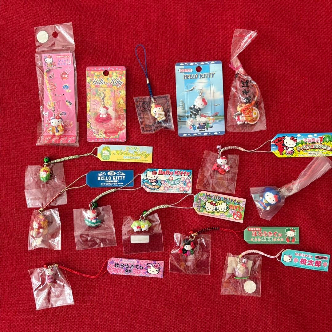 ハローキティ ストラップ 沖縄 千葉 北海道 岐阜 京都 岡山14個 セット