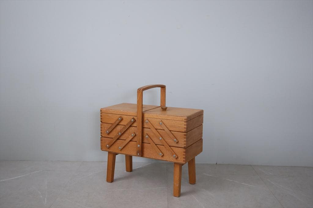 フランスアンティーク木製ソーイングボックス/裁縫箱/小物入れ(92-66