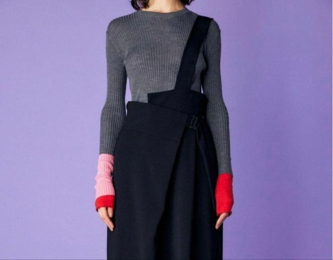 エンフォルド ニット グレー ピンク LAYERD RIB PULLOVER