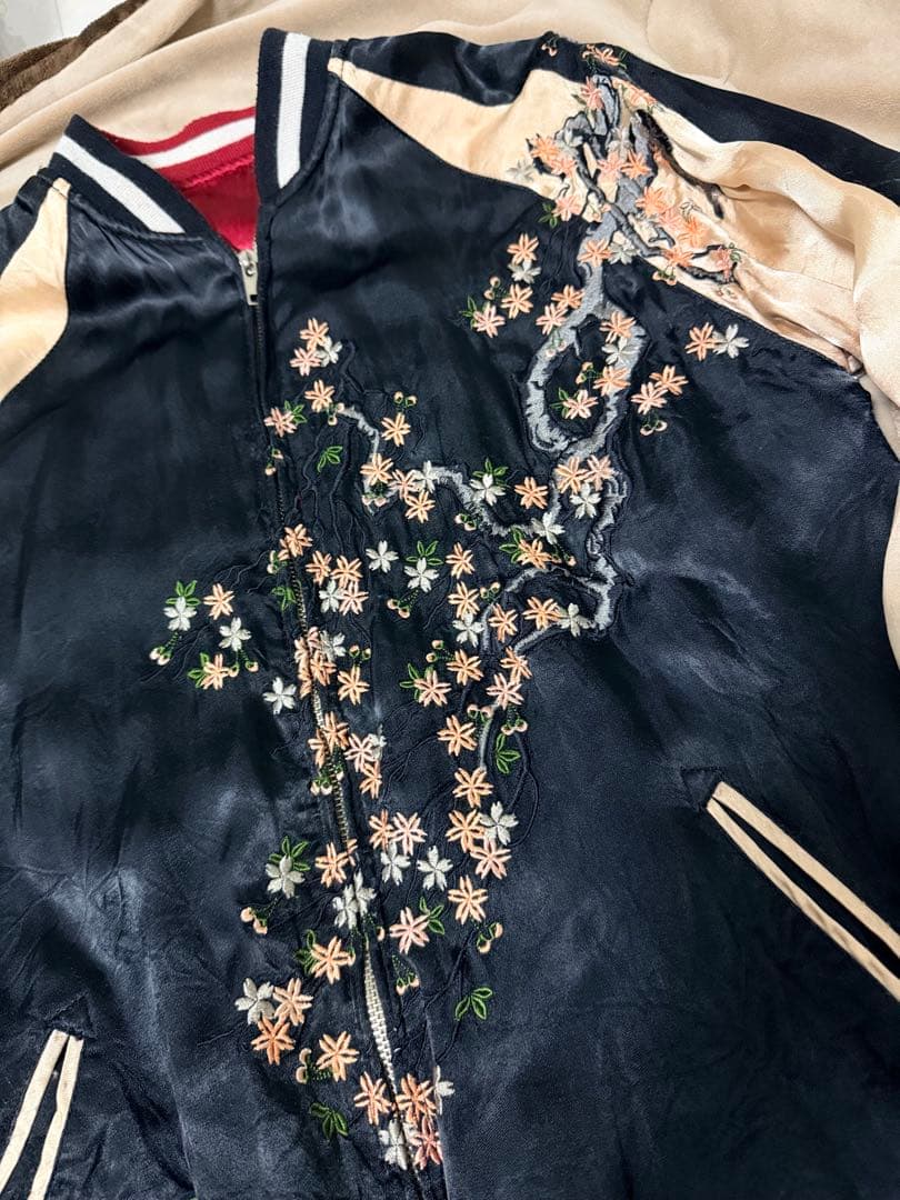 2面用 Pin-Ball スカル 桜 日本限定スカジャン vintageレーヨン