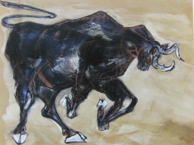 安藤岬、【牛】、希少な額装用画集より、新品額装付、状態良好