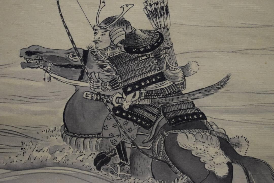 真作/雪城/宇治川合戦之図/桐共箱付/布袋屋掛軸HG-89