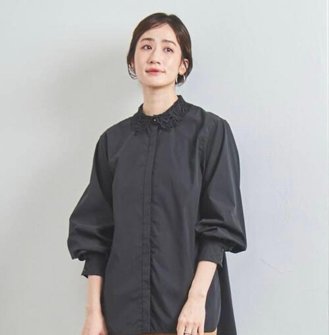 美品 レディ レースカラー 2WAYブラウス シャツ ブラック レース 襟