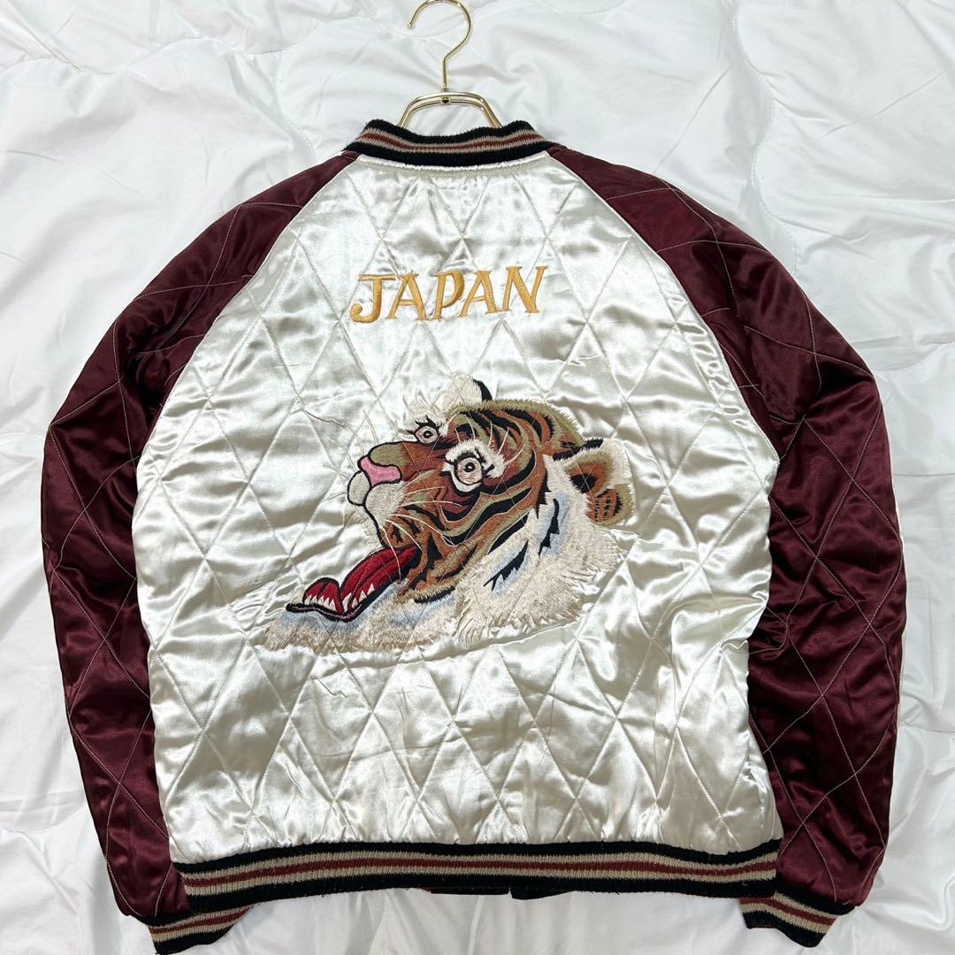 テーラー東洋 スーベニアジャケット サテン×サテンキルト 顔虎 日本地図 L