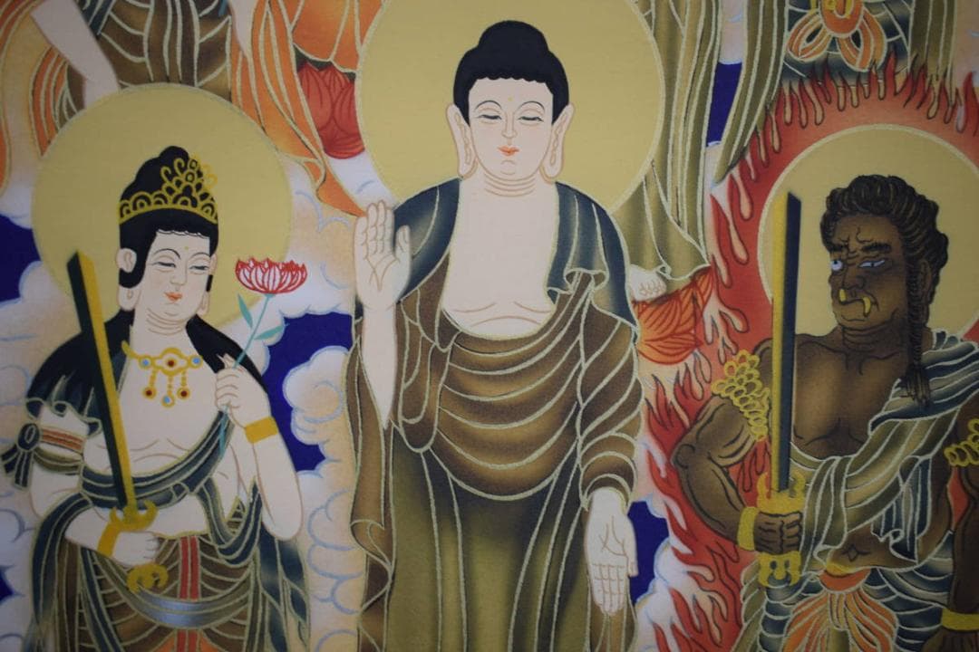 真作/片山白樹/十三佛図/不動明王/タトウ箱付/布袋屋掛軸HJ-627