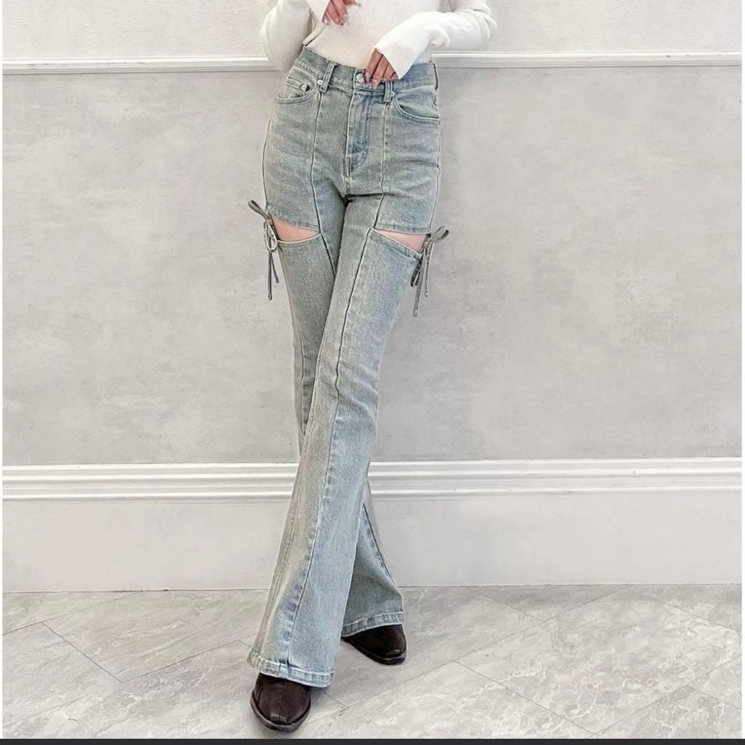 RESEXXY カットアウトリボンデニムパンツ アイスブルー Mサイズ