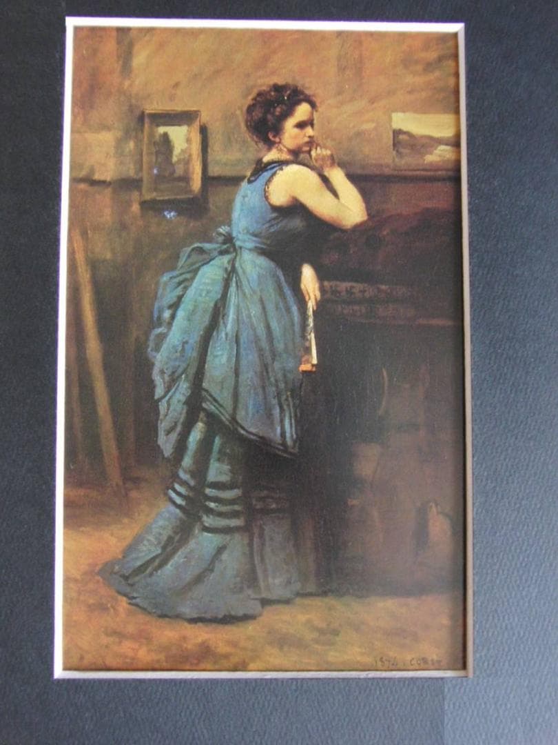 ジャン＝バティスト・カミーユ・コロー、【青衣の婦人】、希少な額装用画集より