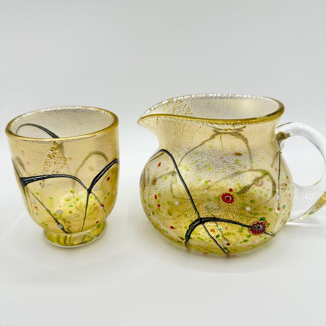 現代の名工/人間国宝 ガラス工芸家 黒木国昭作 コップ　ポット　金彩