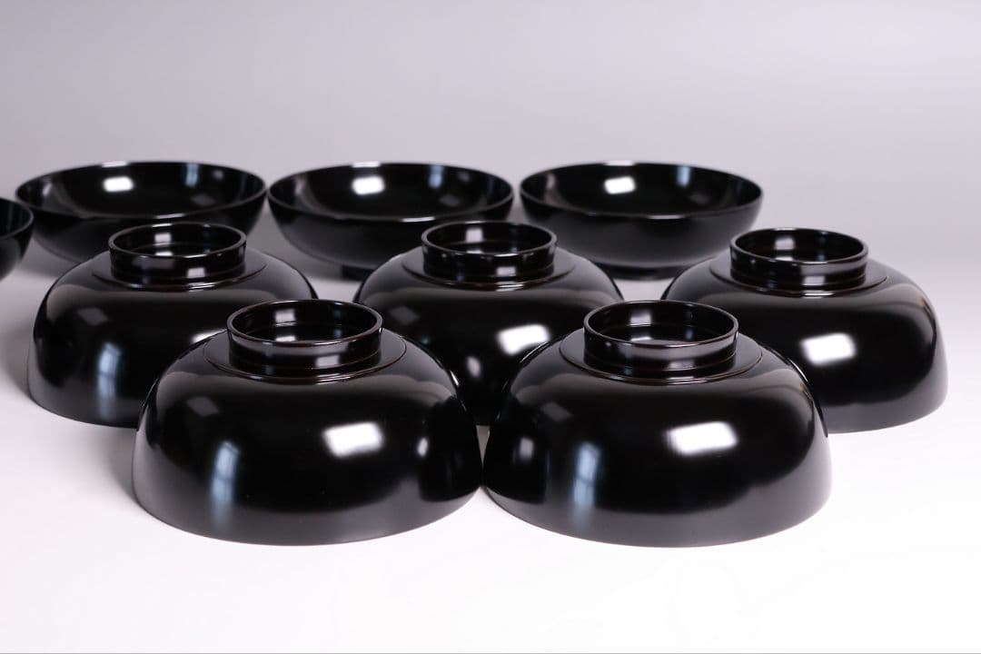 MB197】輪島塗 天然木漆塗 黒塗椀 五客 蒔絵 大和絵 源氏絵 人物 昭和