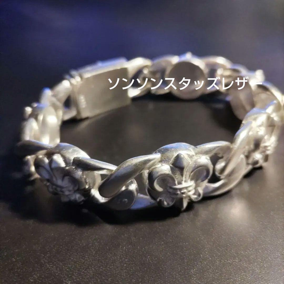 百合紋章シルバーチェーンブレスレットS925刻印あり