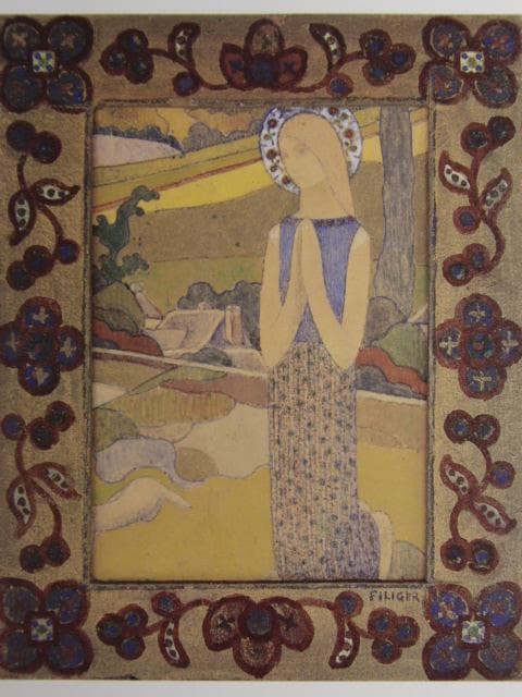 シャルル・フィリジェ、祈る聖女、希少な画集より、高級新品額・額装付