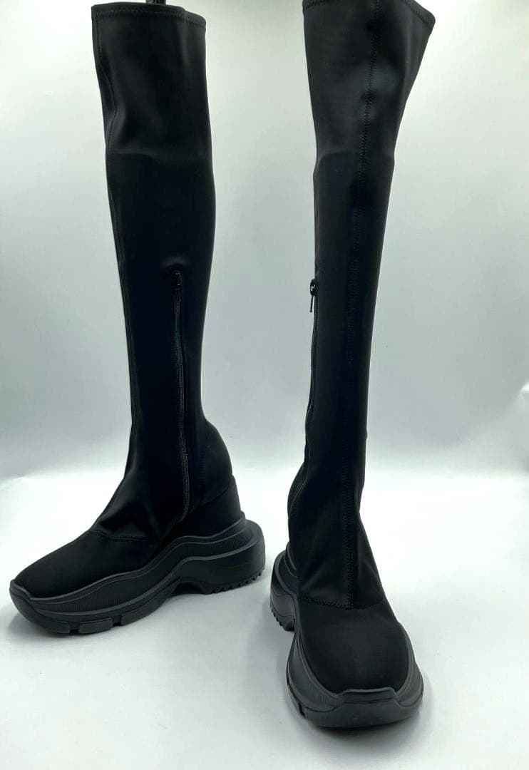 【美品】YELLO　ダブルスニーカーロングブーツ ストレッチ 厚底 ブラック L YELLO / TOKYO BLACK DOUBLE SNEAKER LONG BOOTS 2024