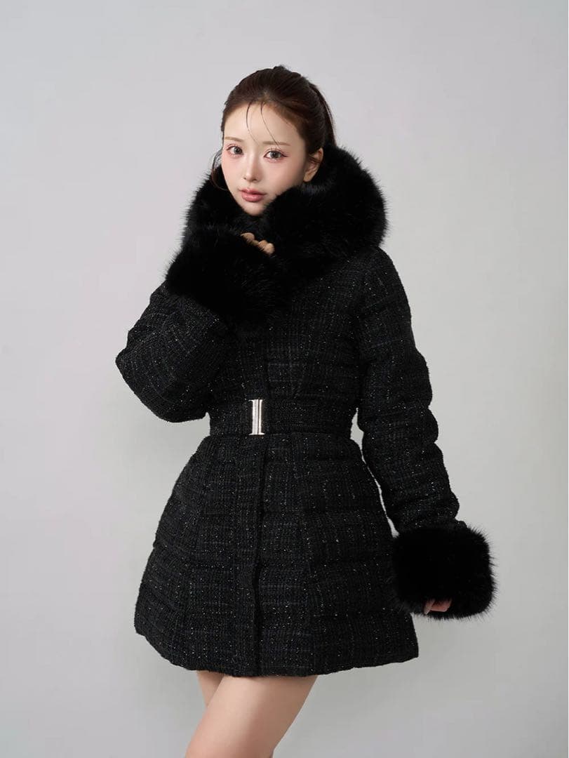 Darich レディミディツイードダウンコート BLK S