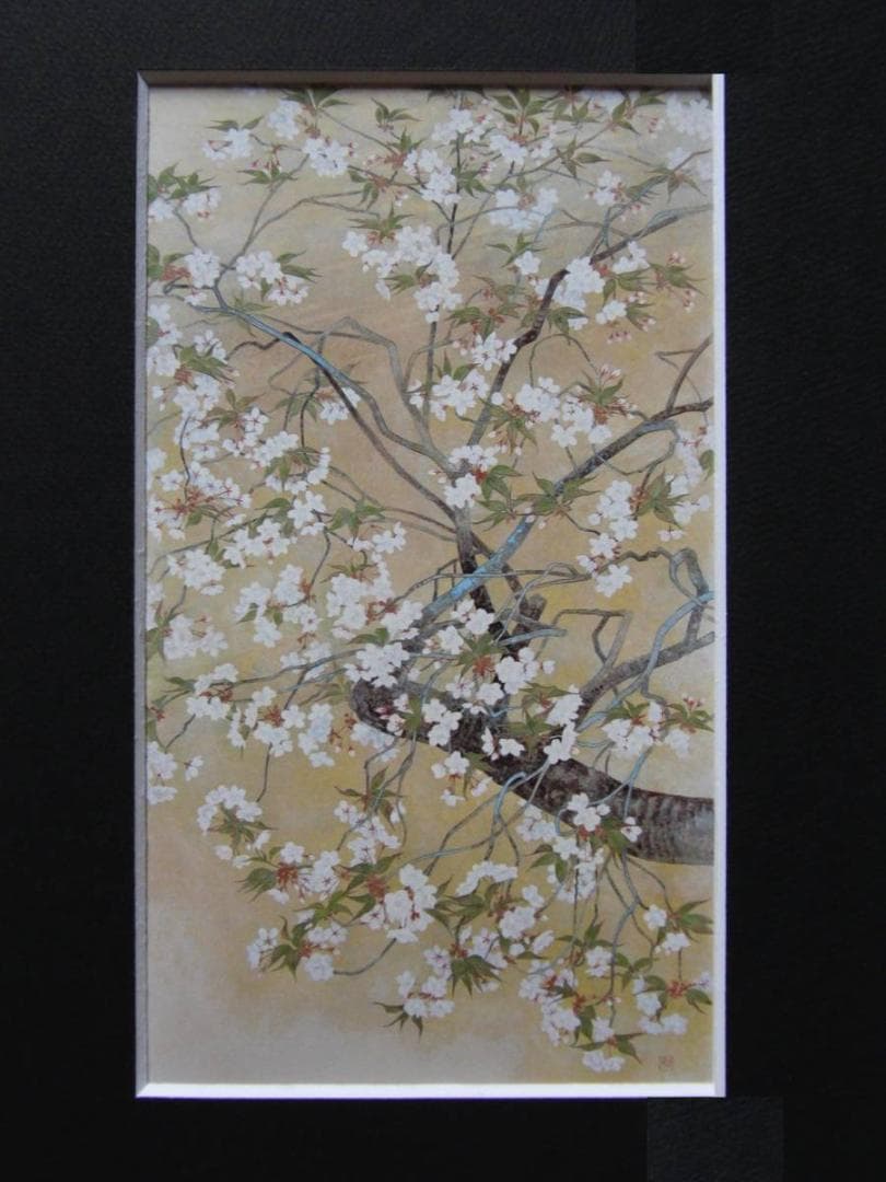 林潤一、【山桜花】、希少画集画より、状態良好、新品高級額装付
