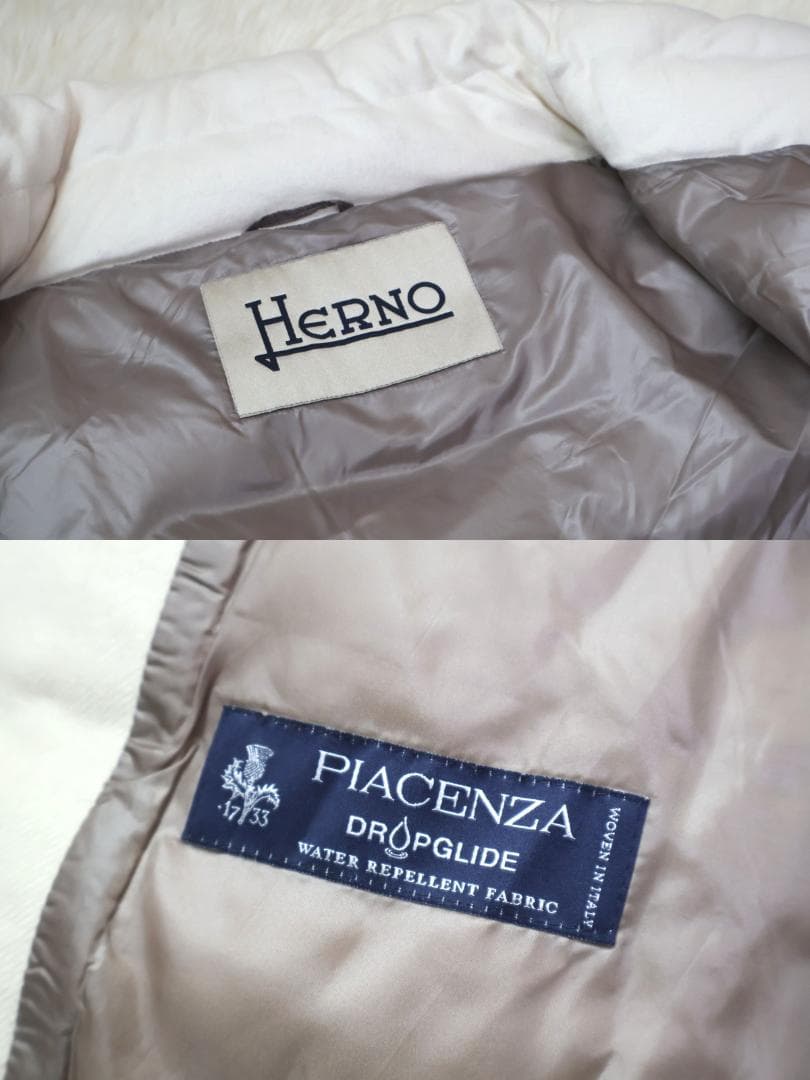 ヘルノ カシミアシルク素材 毛皮カフス ショート丈 ダウン ジャケット