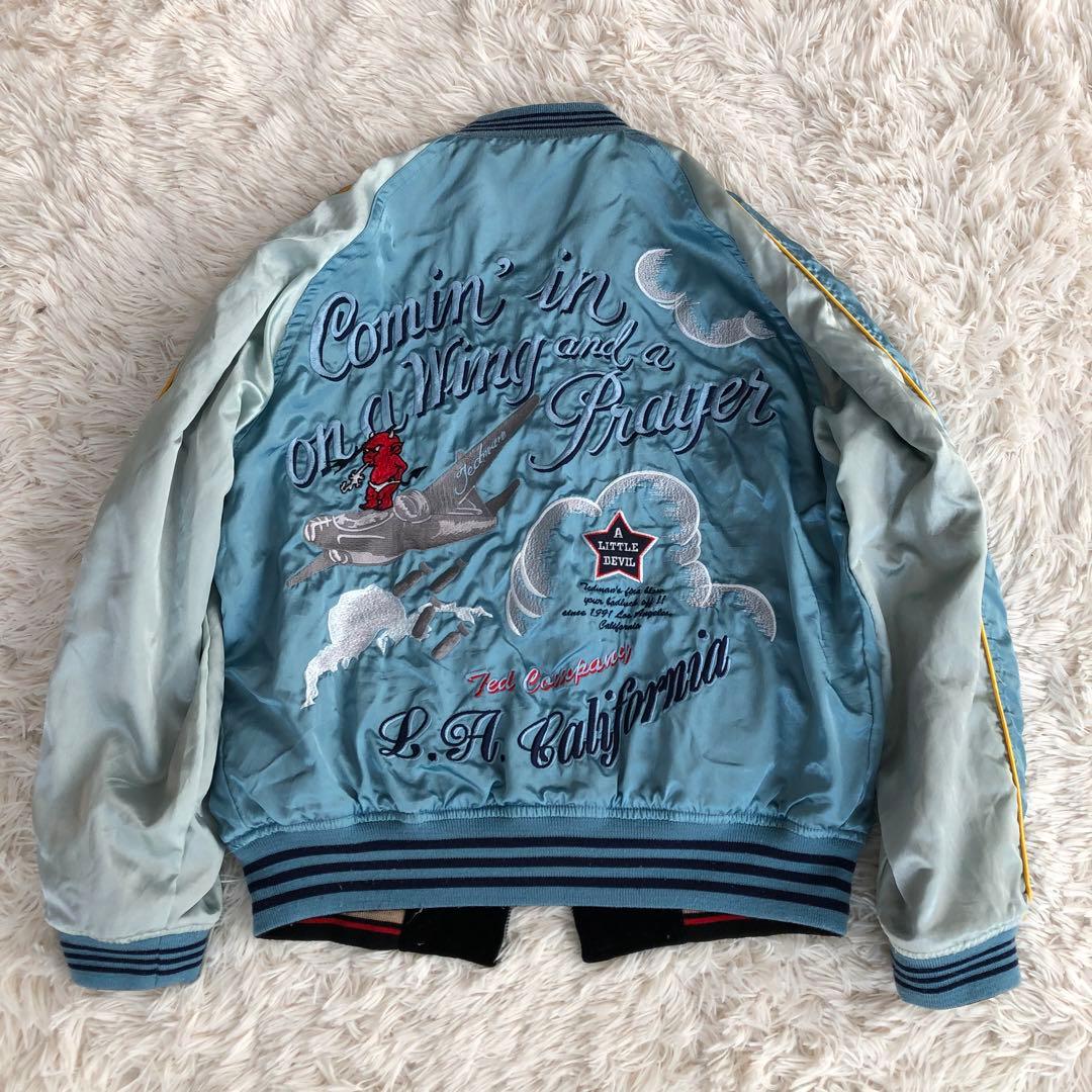 TEDMANテッドマンリバーシブルスカジャン別珍ブラック水色刺繍40