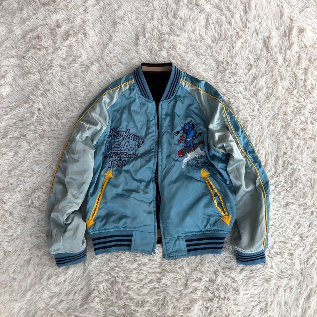 TEDMANテッドマンリバーシブルスカジャン別珍ブラック水色刺繍40