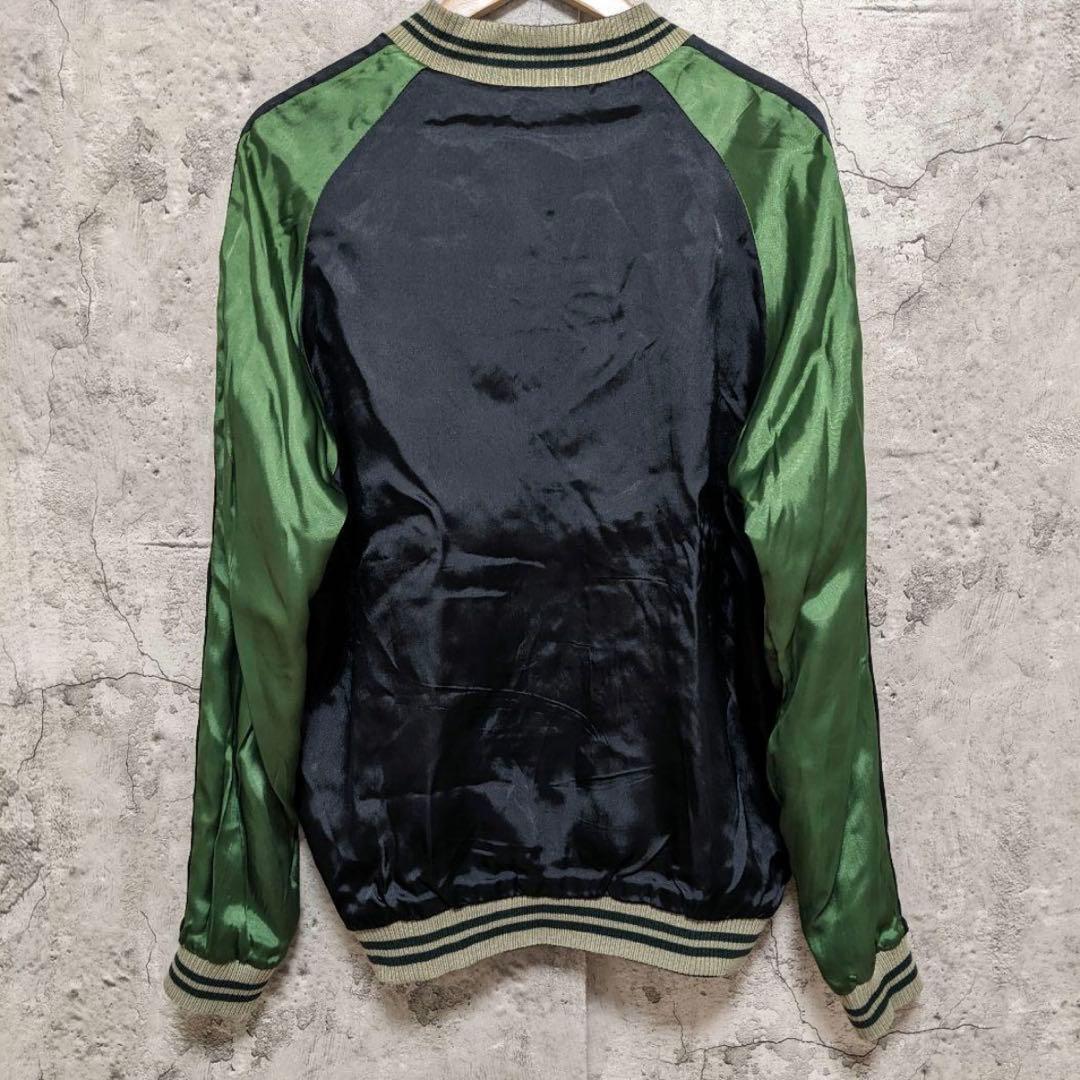 スカルワークス スカジャン XL 青鷹刺繍 リバーシブル ブラック 鷹松桜