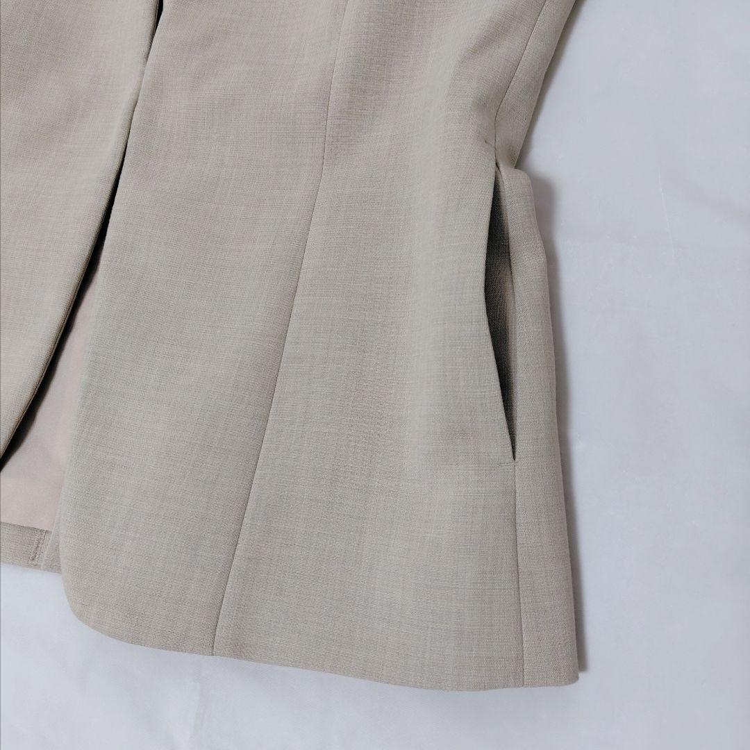 美品 INDIVI 洗える リバー 二重織 ノーカラー ジャケット