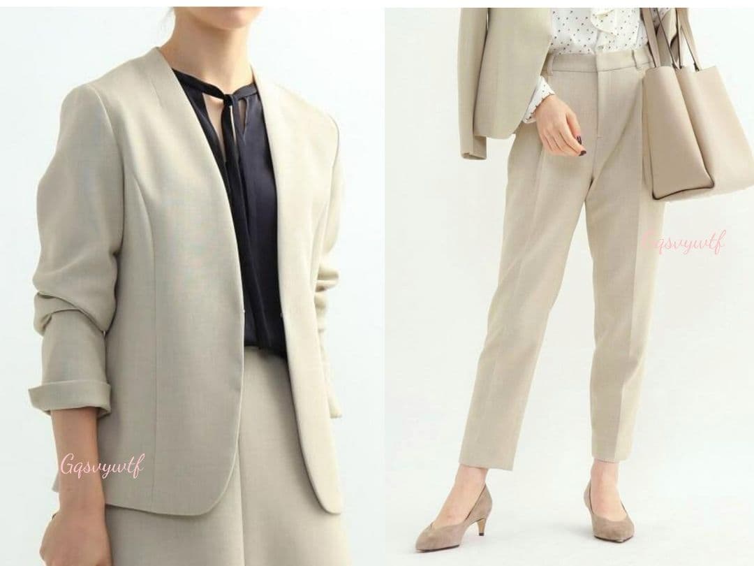 美品 INDIVI 洗える リバー 二重織 ノーカラー ジャケット