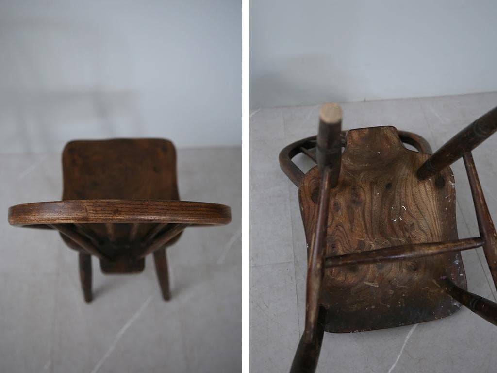 英国アンティーク木製キッチンチェア/ダイニングイス椅子/飾り棚(91