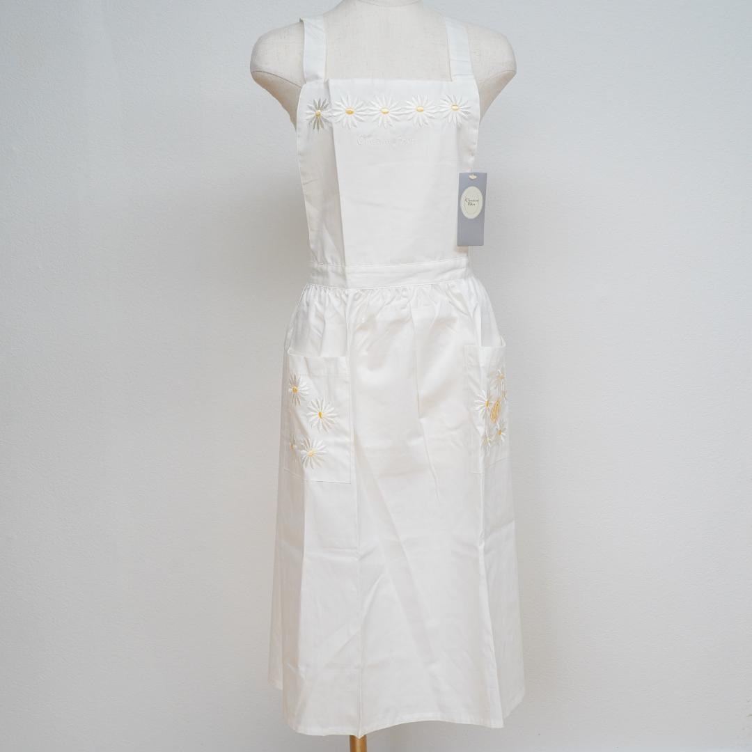 Christian Diorデイジー刺繍エプロンタグ付き新品ホワイトA-8.58