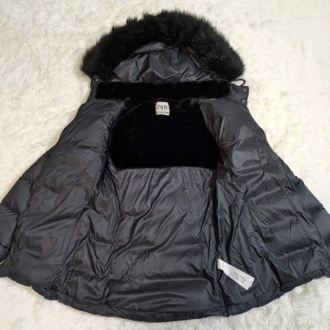 ZARA ザラ ダウンコート 2way ファー ダックダウン ベルト ブラック