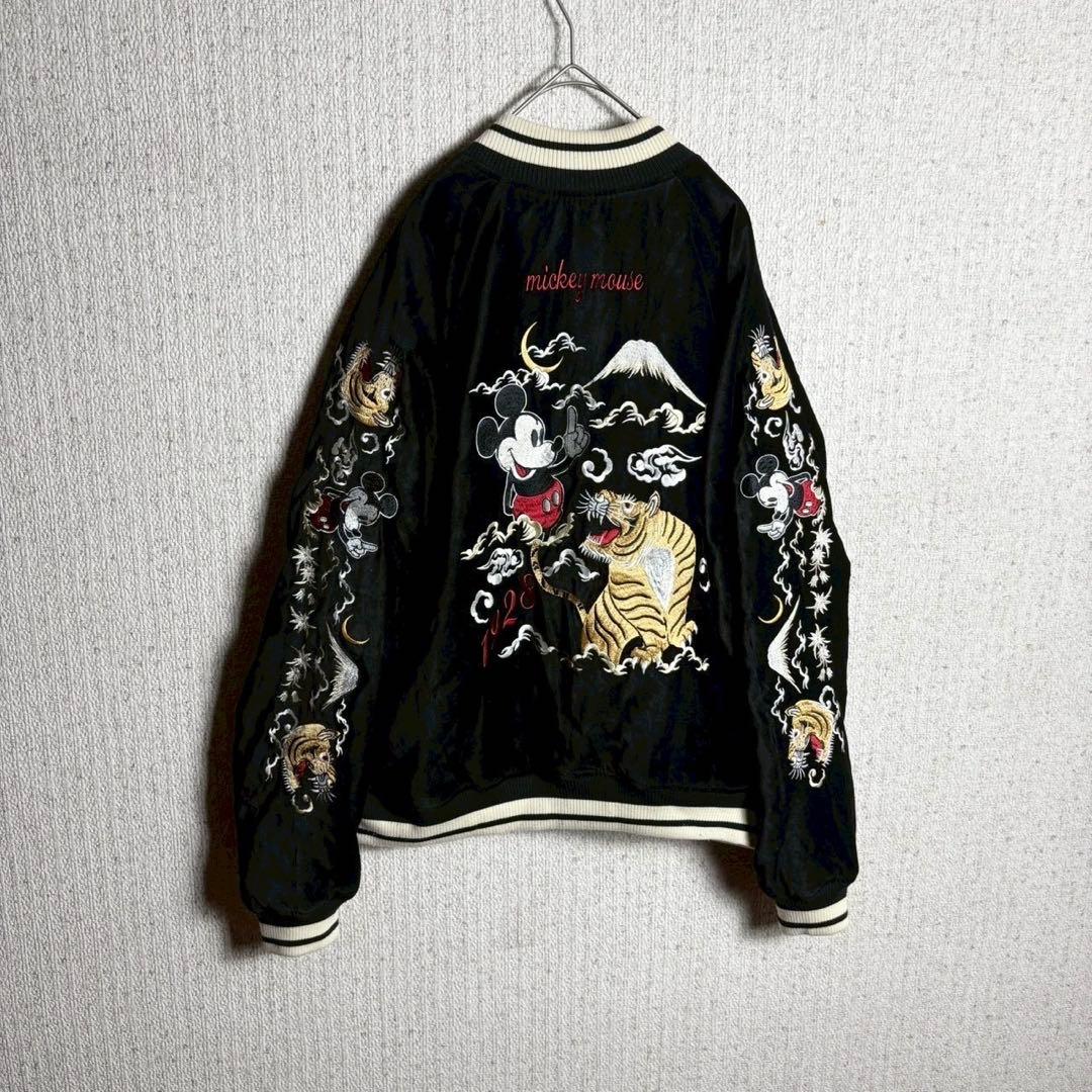 【別珍　リバーシブル】Disney スカジャン　ミッキー　ベロア　袖刺繍　M