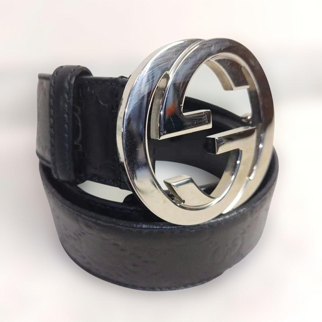 ✨極美品✨ GUCCIベルト インターロッキング  シルバー グッチシマ　黒