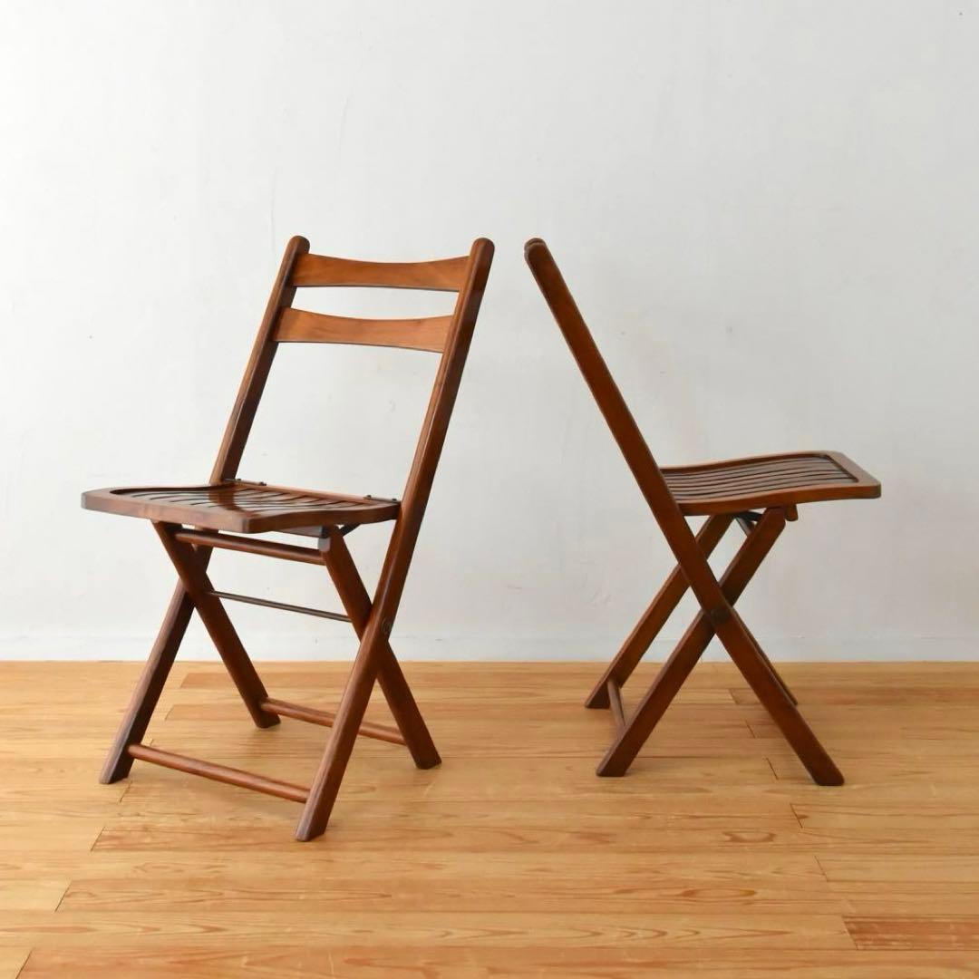 折りたたみ椅子　チーク　2脚セット