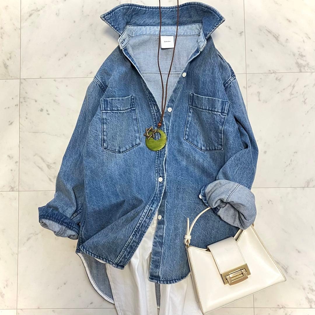 美品 スピックアンドスパン デニムシャツ インディゴブルー F