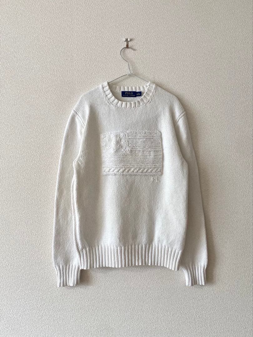 ラルフローレン メンズ S 星条旗ニット ホワイト コットン ユニ