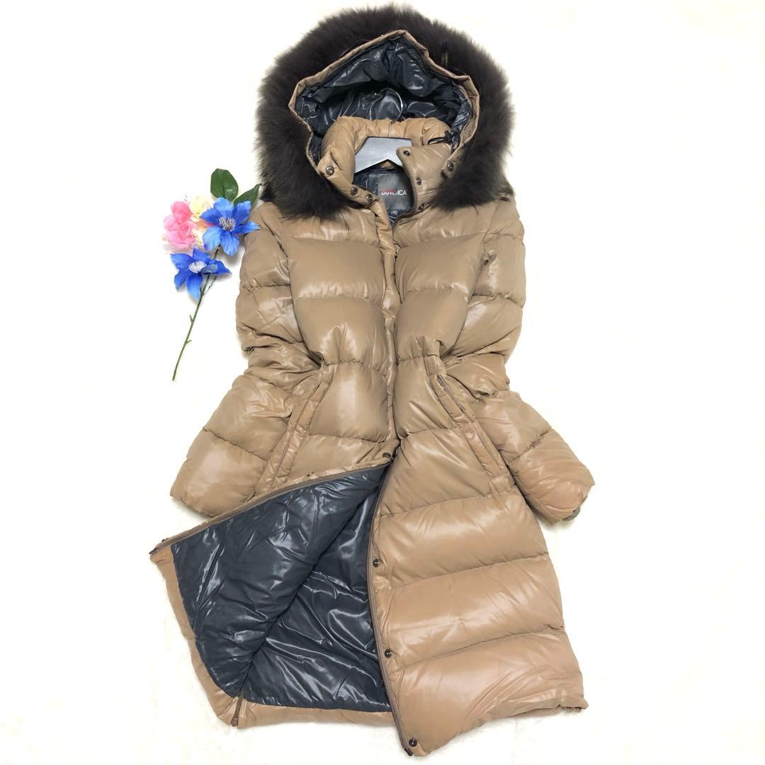 デュベティカ　ダウンコート　デネブ　3WAY　リブ　ラクーンファー　キャメル