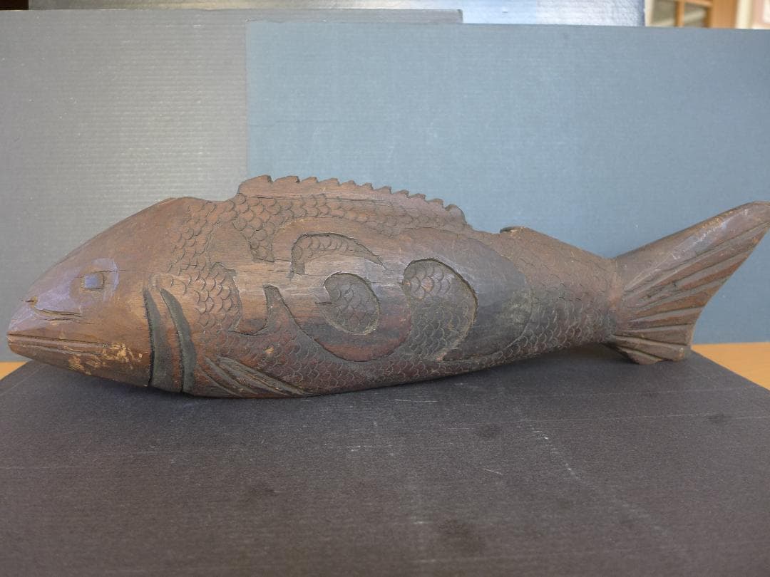 時代物　囲炉裏道具　自在鉤　一刀彫り鯉(横木)　寿・水の文字彫り　レトロ