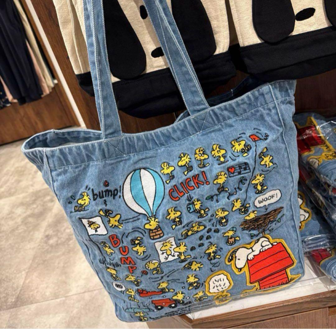 新品タグ付スヌーピーWOODSTOCK75周年 刺繍デニム ビッグ トートバッグ