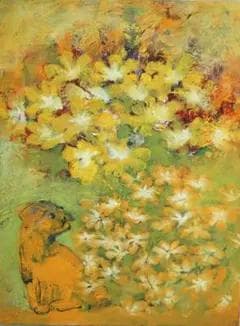 油絵 菅家令子 絵 絵画 インテリア uF6-050220 可愛い子犬 油絵 菅家令子 絵 絵画インテリア 額付(黒) F4-030719 祈り 母子像