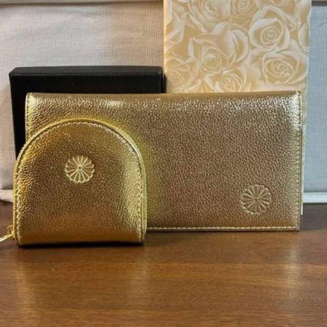 【即日発送】皇居 長財布 本革 ゴールド 金/ケース 小銭入れ