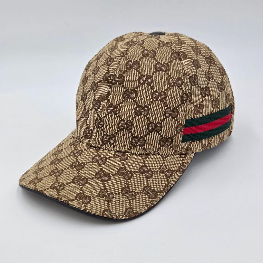 【極美品】グッチ　Gucci GG柄　ベージュ　キャンバス ベースボールキャップ 美品グッチGG キャンバス ベースボール キャップ M - メルカリ