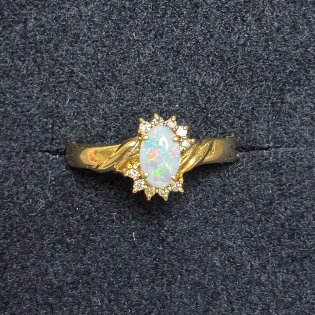 K18 ホワイトオパール ダイヤモンド　リング　10.5号