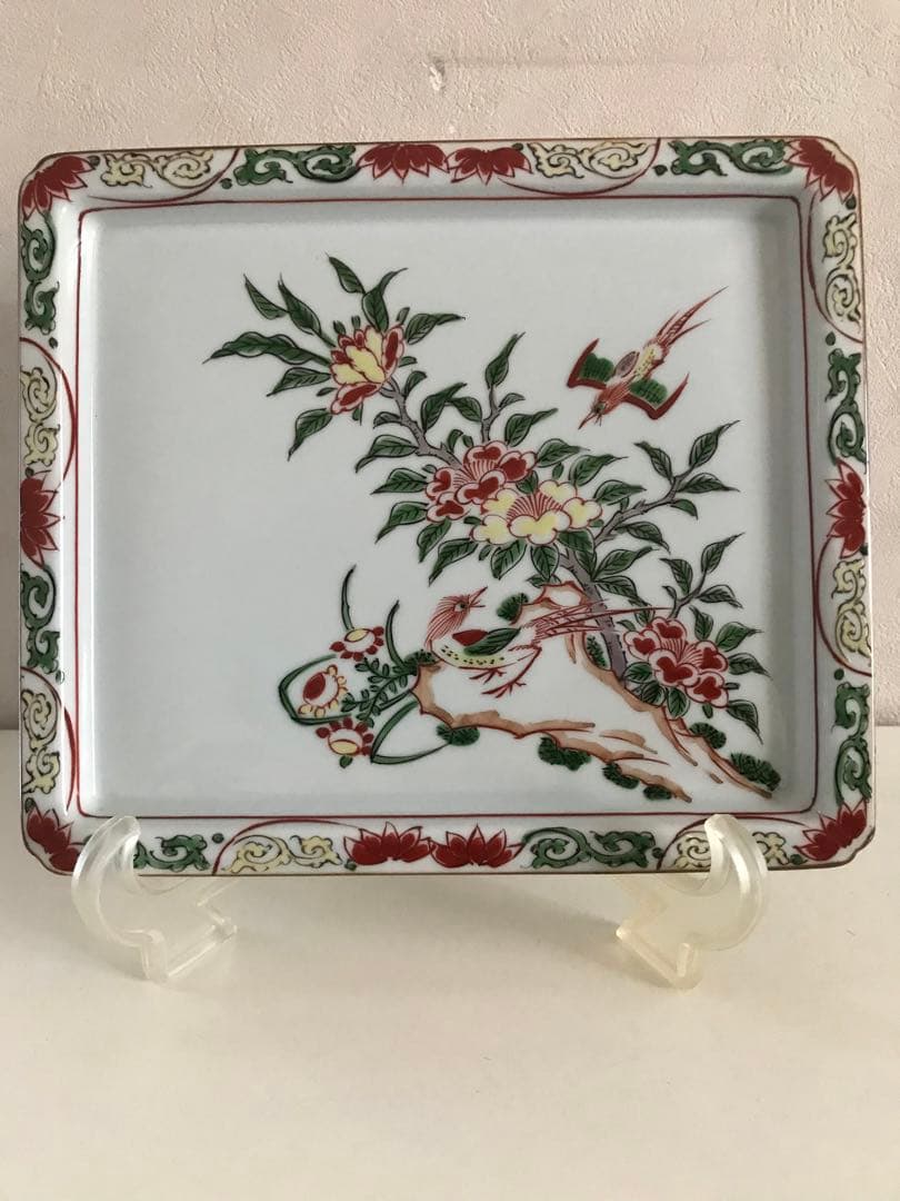 希少品【源右衛門窯・古伊万里】赤絵花鳥文角皿　（1枚） 源右衛門窯 古伊万里花鳥図 小碗皿 カップ＆ソーサー 未使用品｜Yahoo